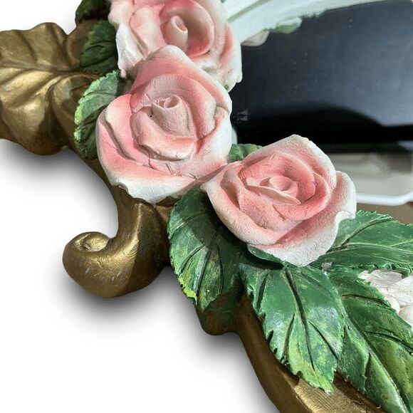 Floral Oval Wall Mirror with Pink Roses - Picture 5 of 14